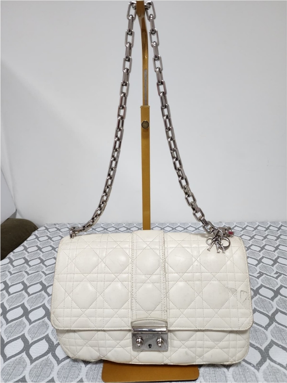 Christian Dior Leather Miss Dior Promenade Chain Bag Off-White